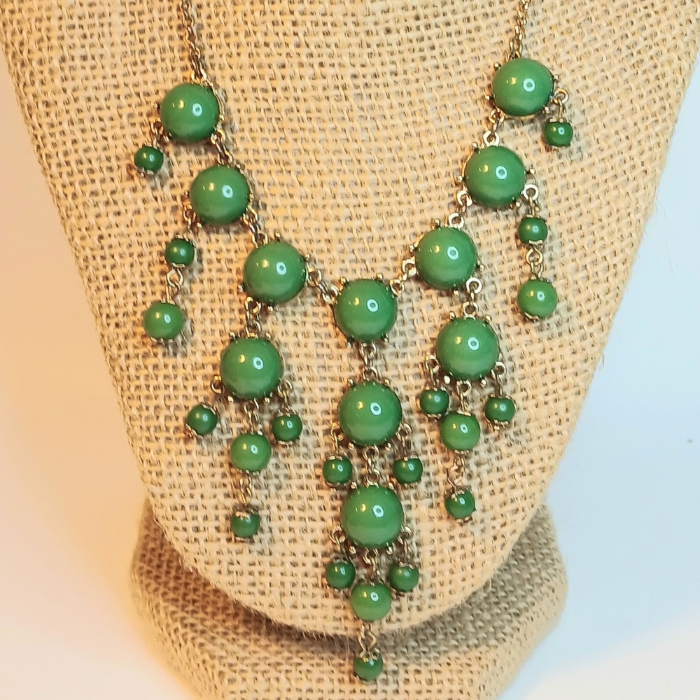 J. Crew Jade Green Bubble Statement Necklace with Gold Tone Chain